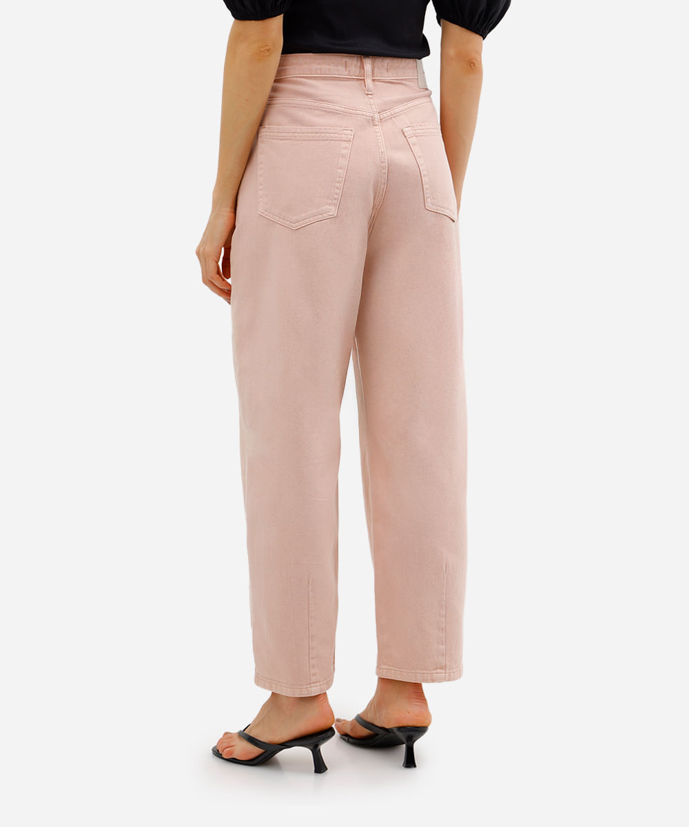 calça balloon feminina de sarja cintura alta rosa