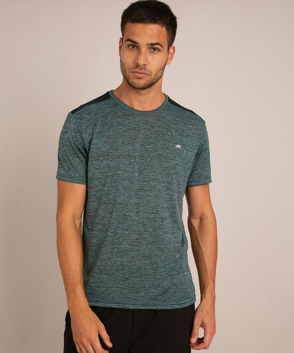camiseta masculina esportiva com recorte azul