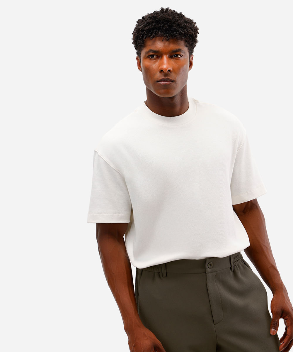 camiseta masculina de algodão canelada off white