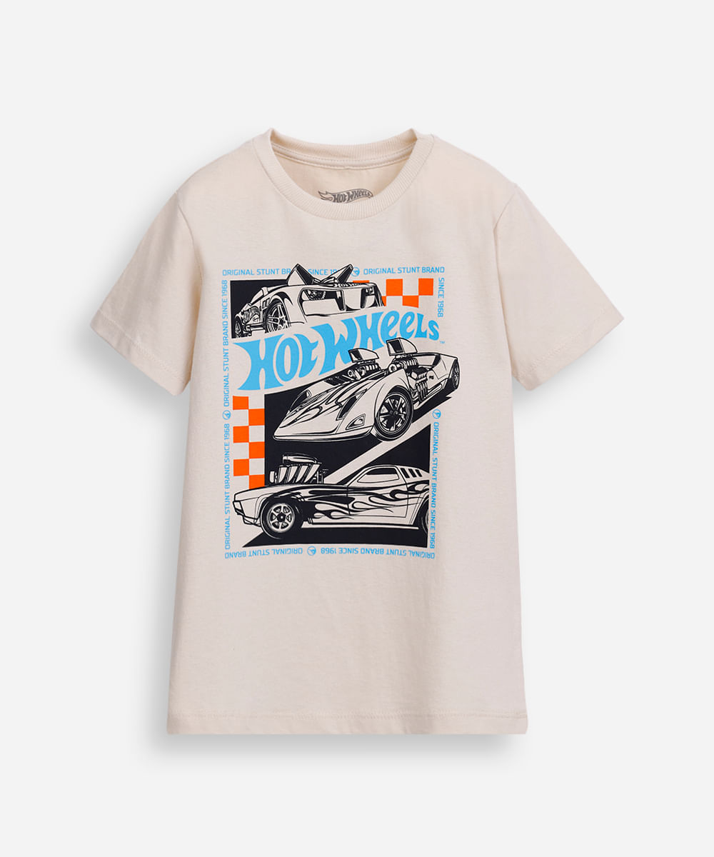 camiseta de algodão infantil hot wheels bege