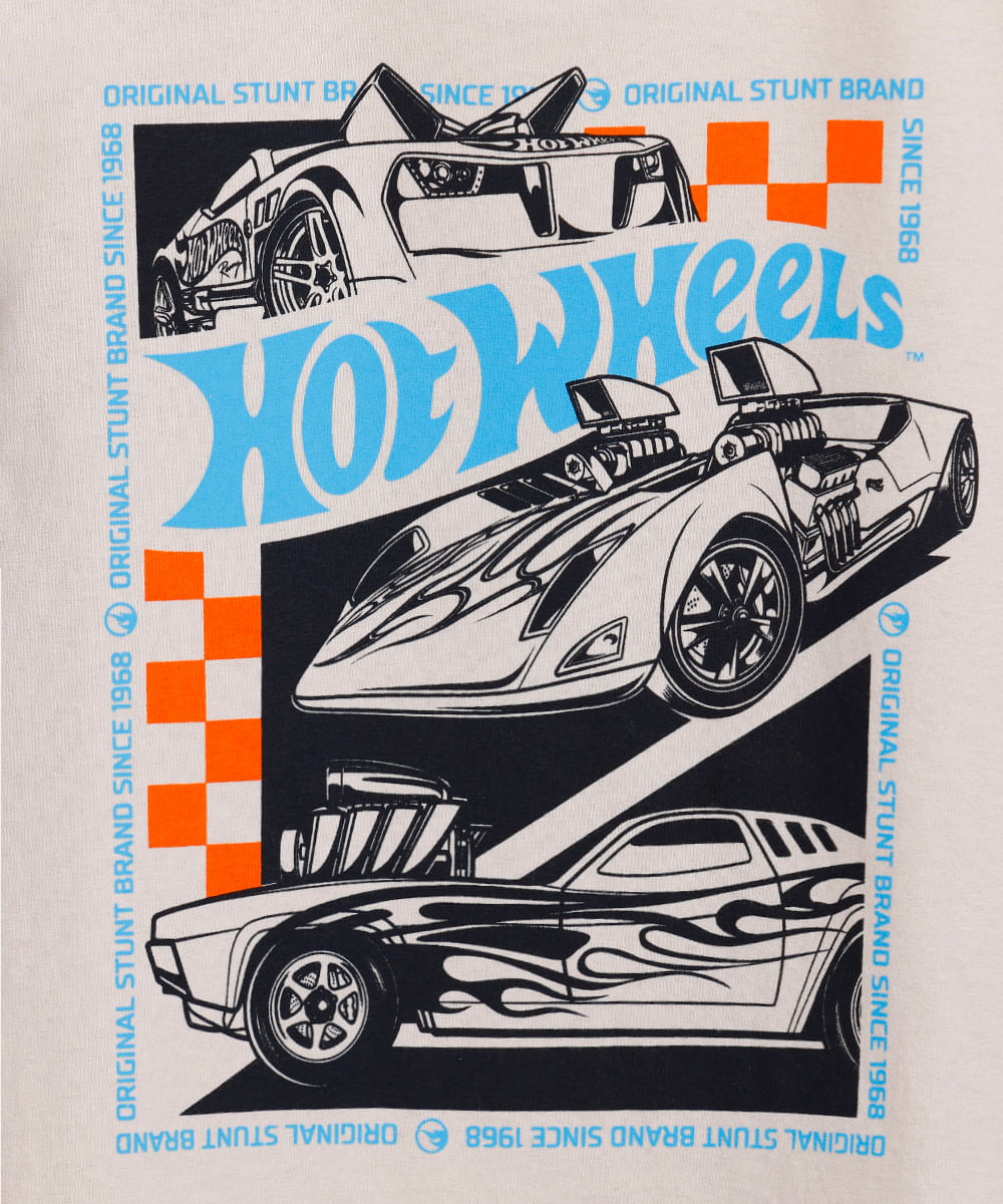 camiseta de algodão infantil hot wheels bege