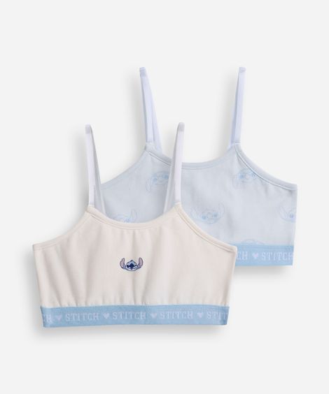 kit de 2 sutiãs infantil de algodão stitch - azul