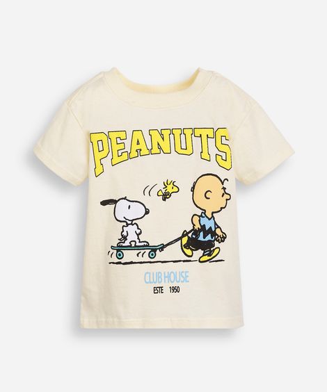 camiseta infantil de algodão manga curta snoopy amarela