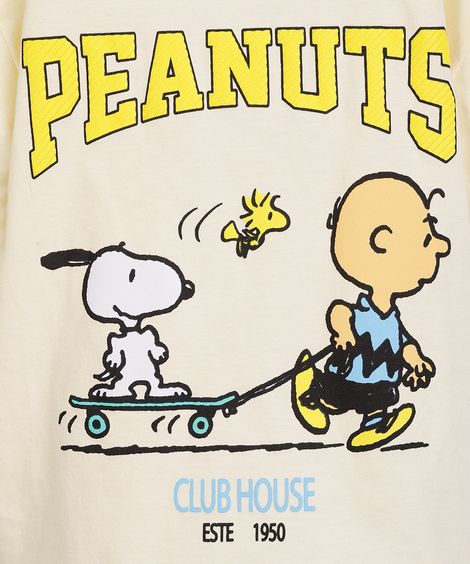 camiseta infantil de algodão manga curta snoopy amarela