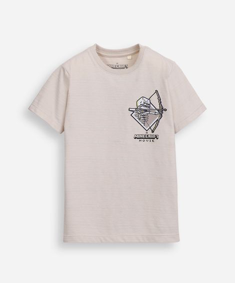 camiseta infantil manga curta minecraft bege