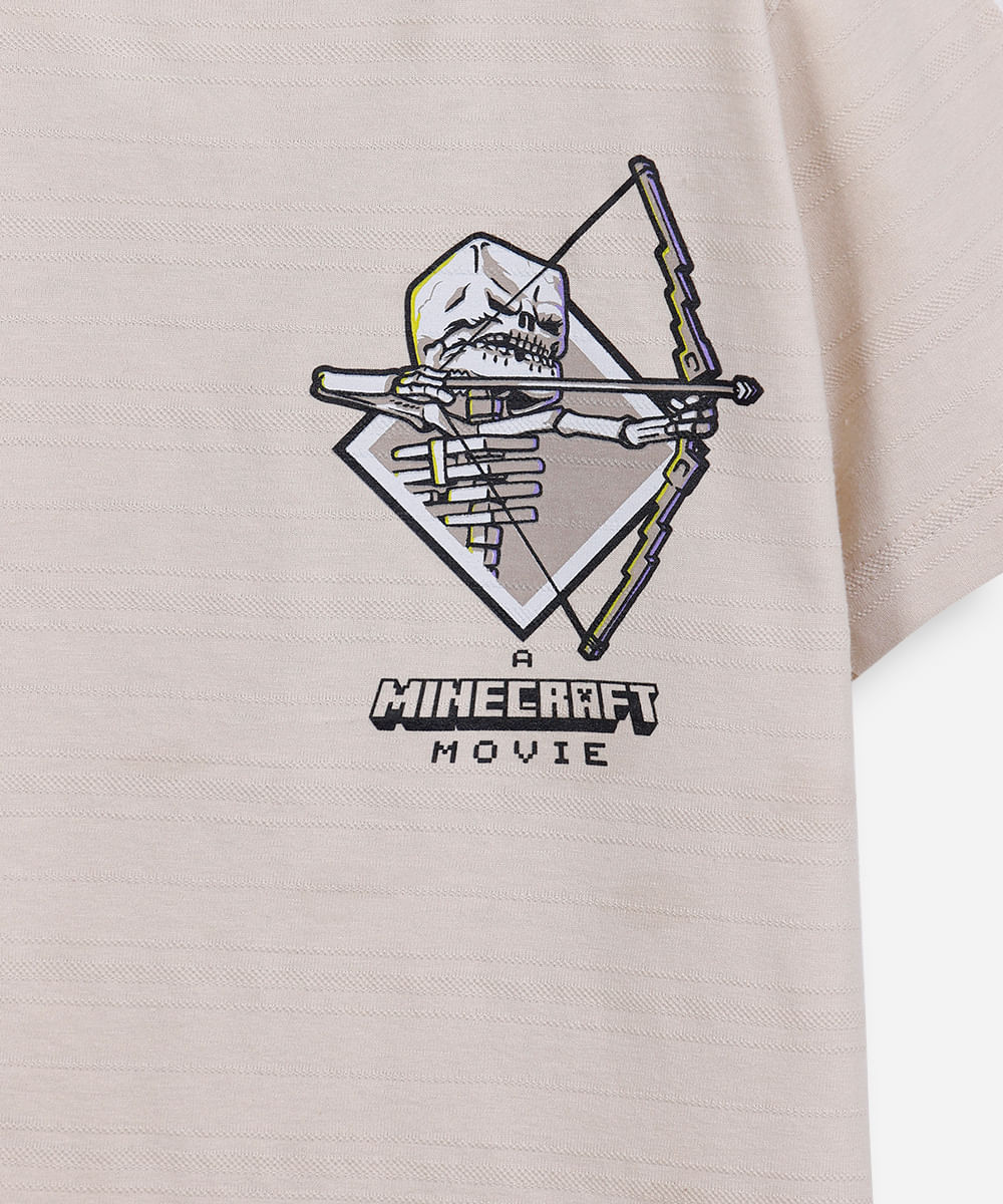 camiseta infantil manga curta minecraft bege