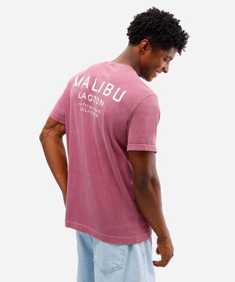 camiseta masculina de algodão manga curta malibu rosa