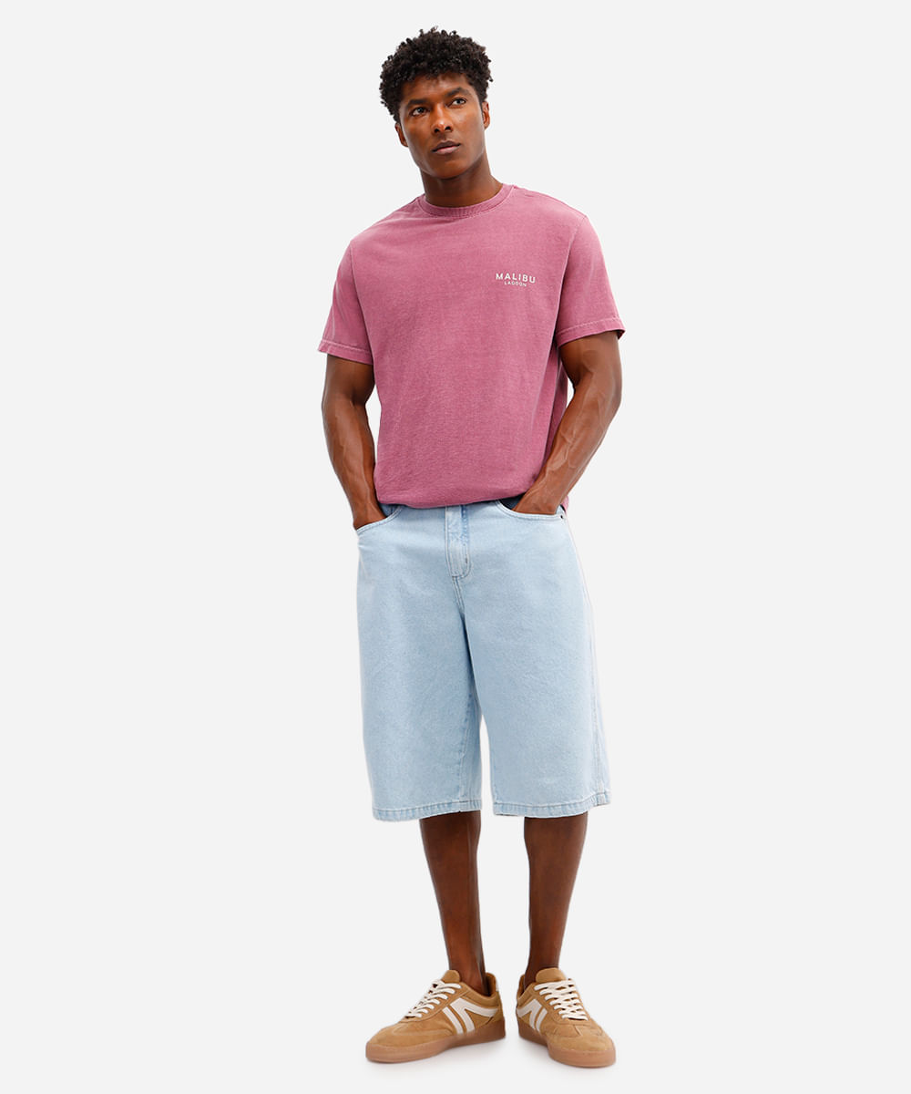 camiseta masculina de algodão manga curta malibu rosa