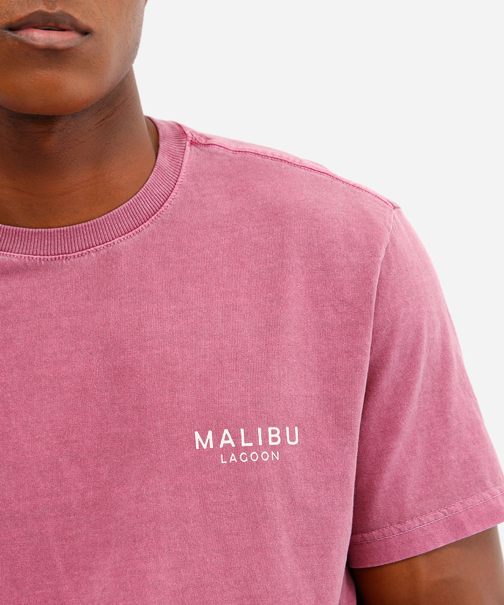 camiseta masculina de algodão manga curta malibu rosa