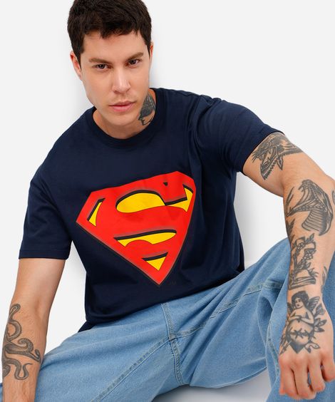 camiseta relaxed fit de algodão manga curta super homem azul
