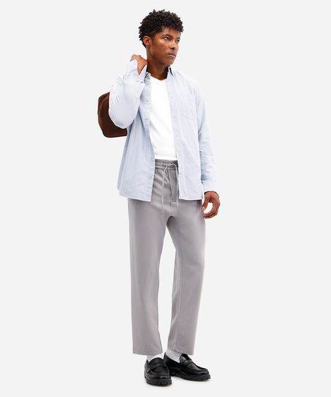 calça reta masculina bolsos chino cinza