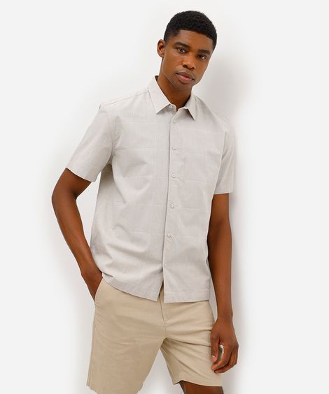 camisa masculina de algodão manga curta texturizada cinza