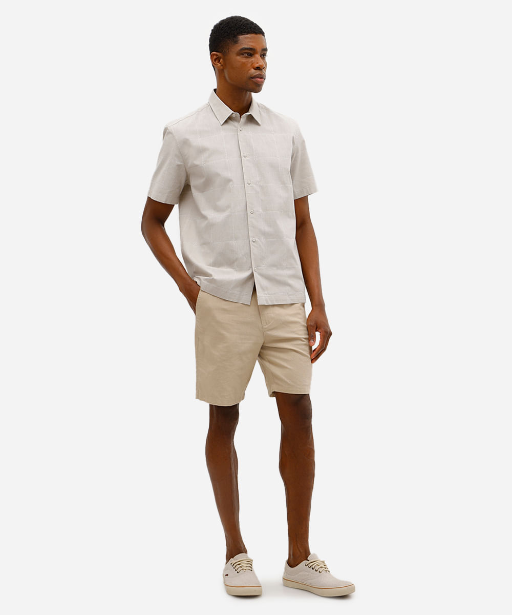 camisa masculina de algodão manga curta texturizada cinza