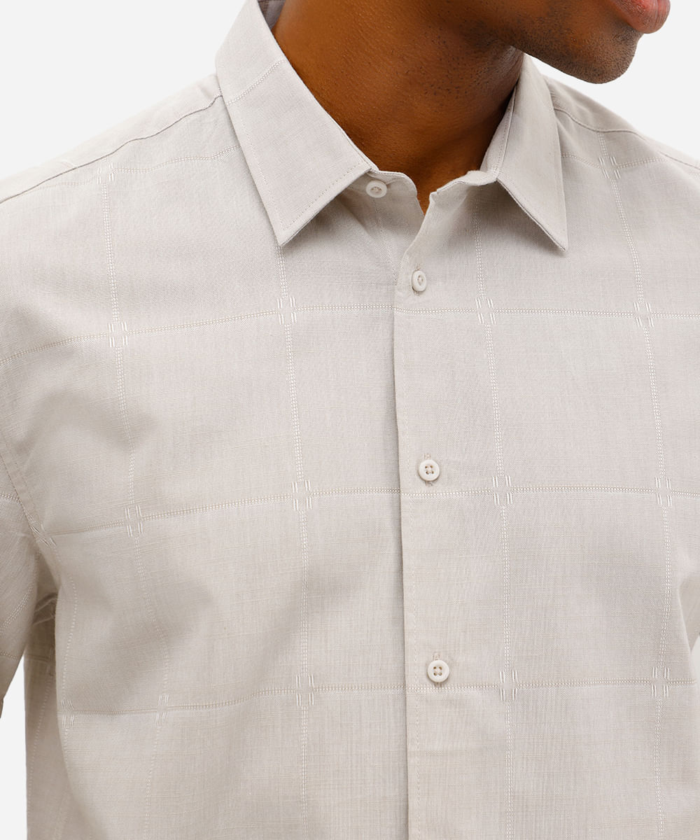 camisa masculina de algodão manga curta texturizada cinza