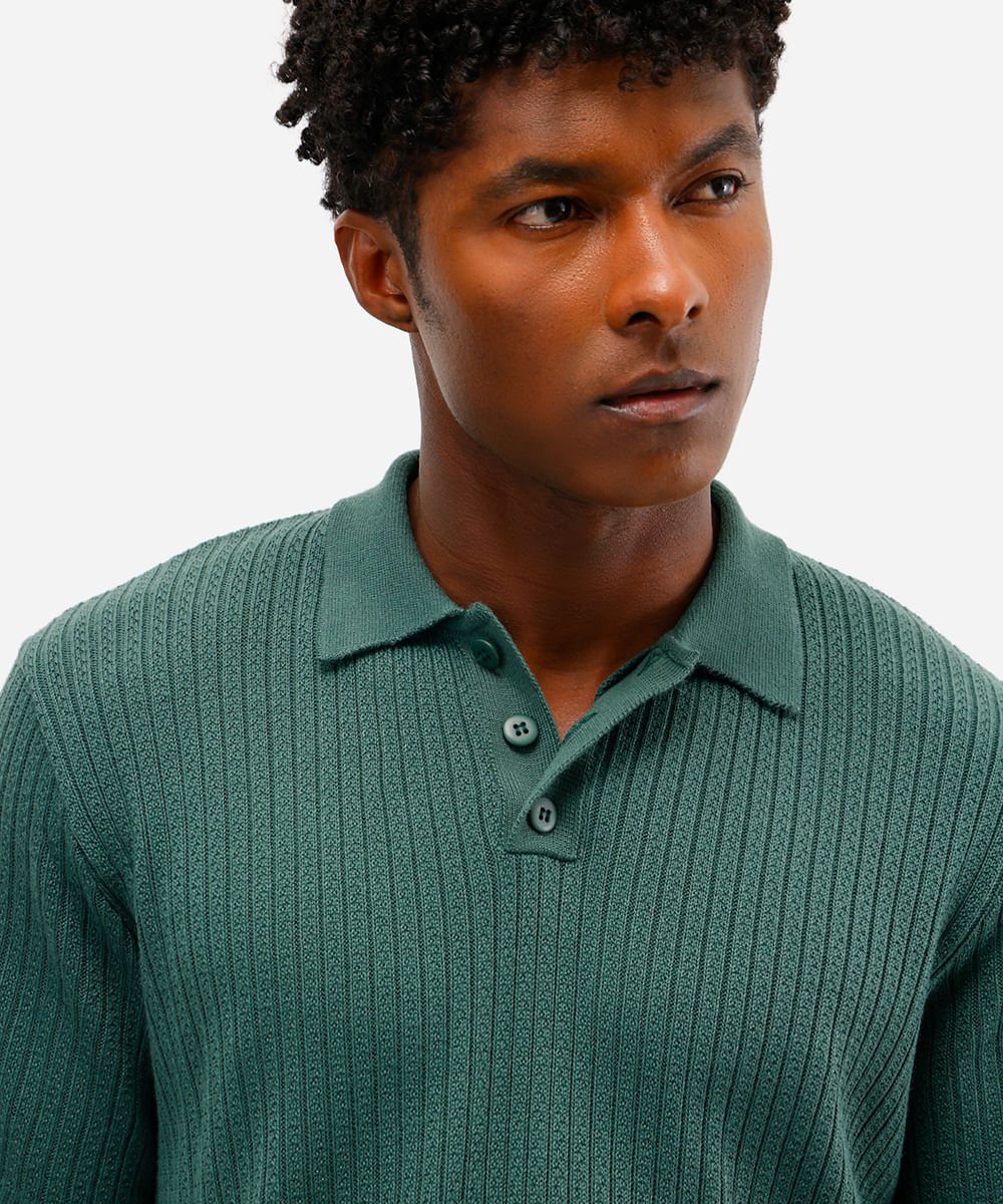 polo masculina de tricot canelada verde