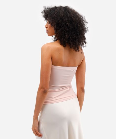blusa sem alça feminina franzida com amarração rosa