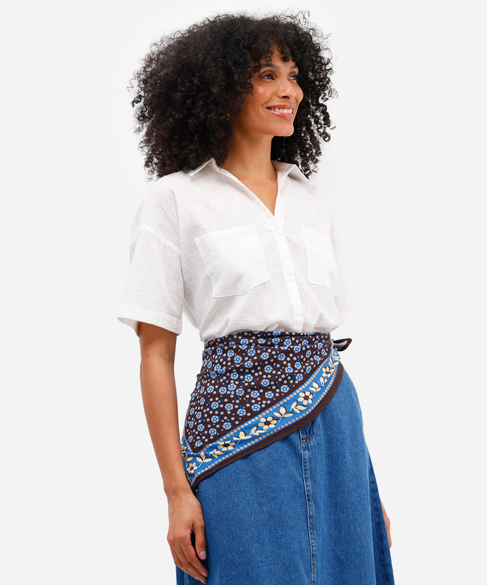 camisa feminina de algodão manga curta com bolsos off white