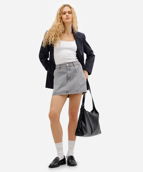 saia curta feminina jeans cintura alta cinza