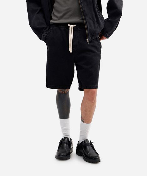 bermuda reta masculina jeans preta
