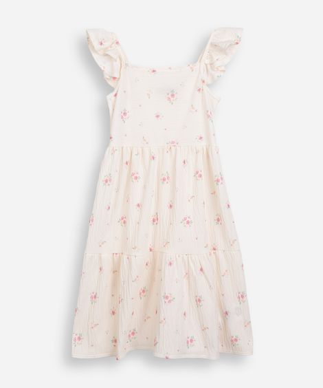 vestido infantil floral texturizado off white