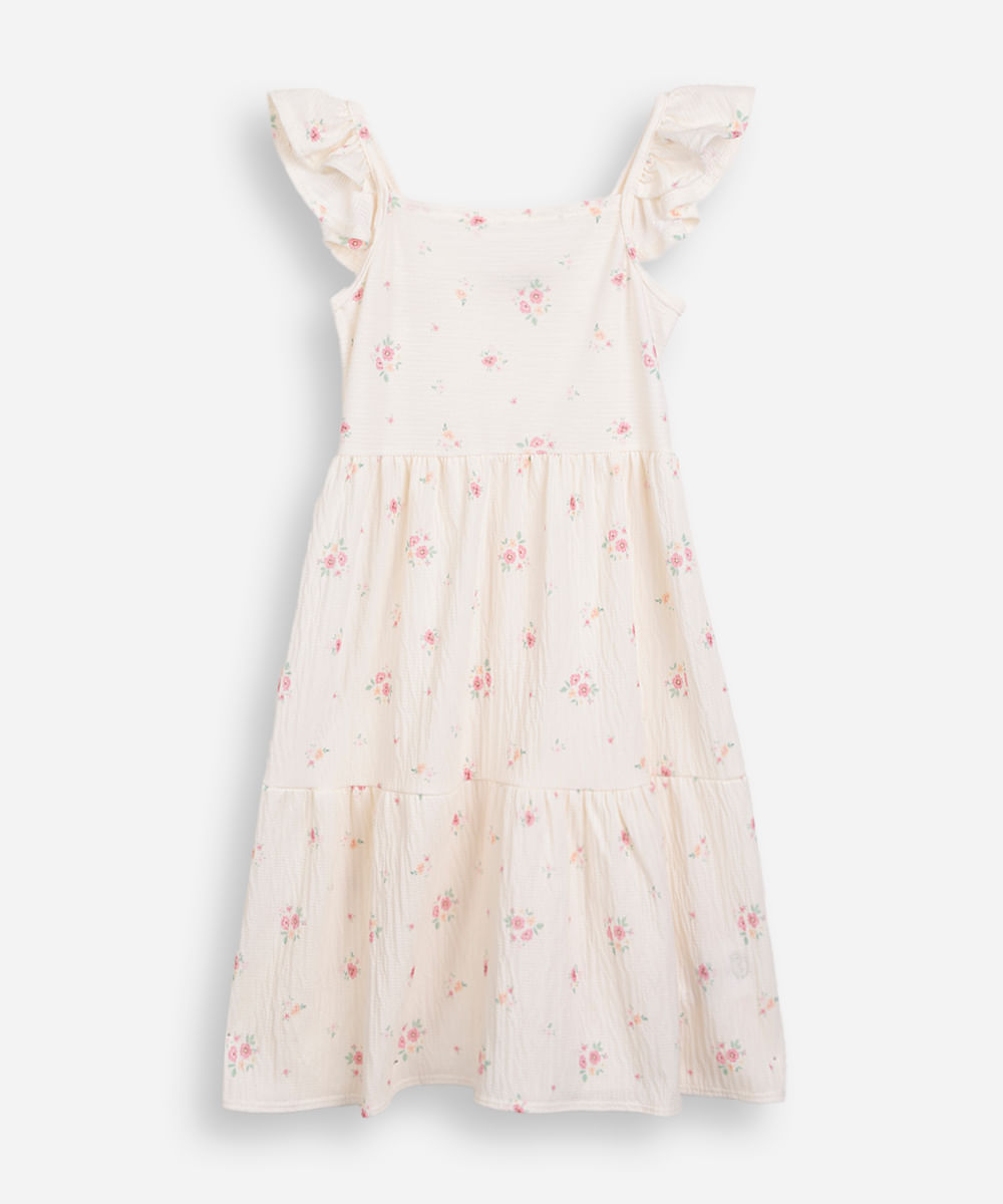vestido infantil floral texturizado off white