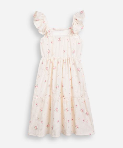 vestido infantil floral texturizado off white