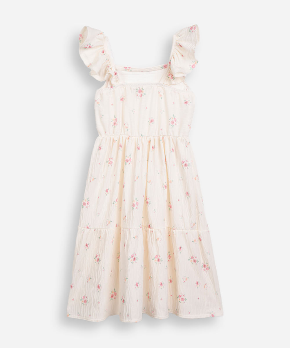 vestido infantil floral texturizado off white