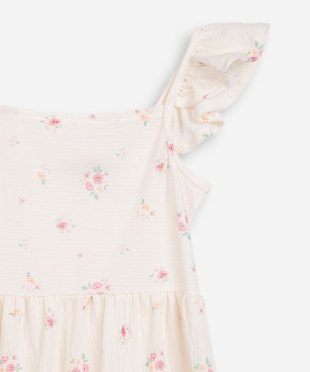 vestido infantil floral texturizado off white