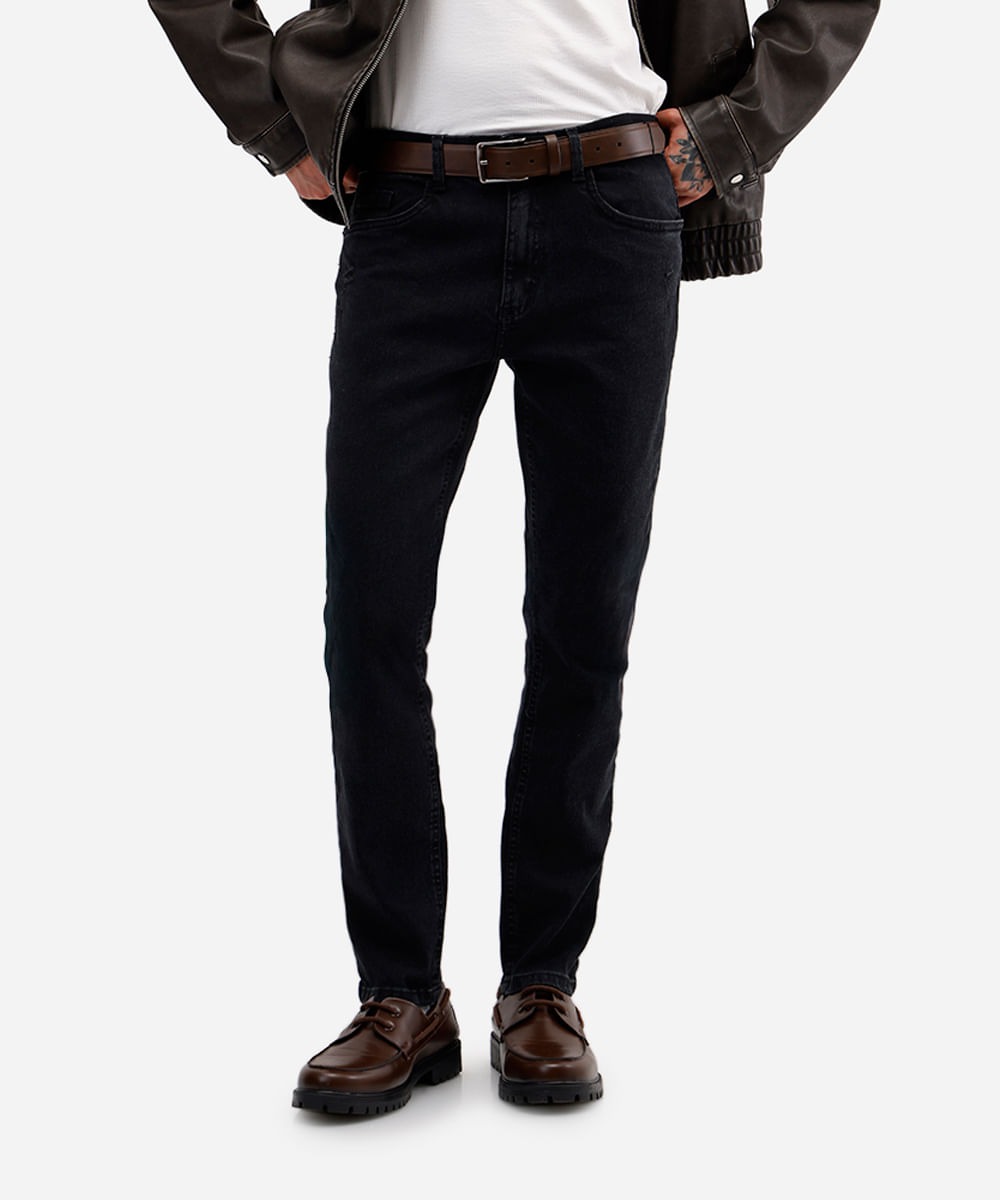 calça skinny masculina jeans destroyed preta