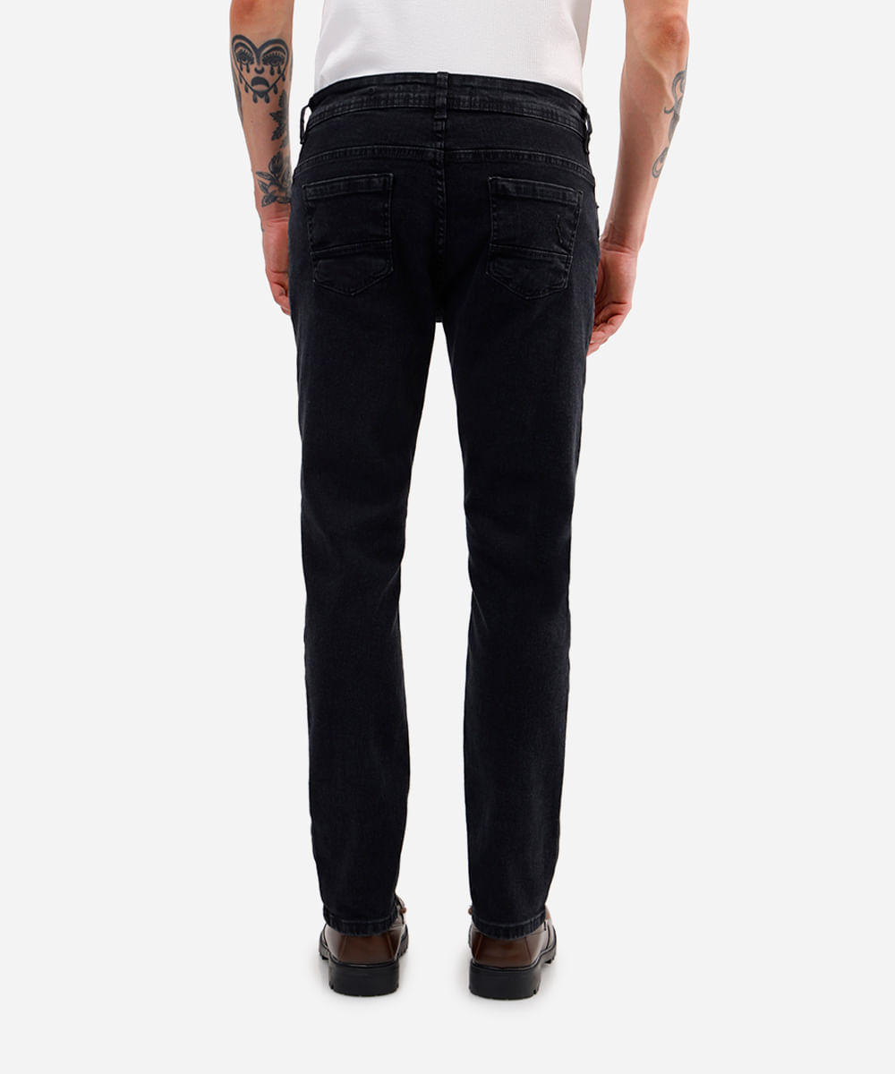 calça skinny masculina jeans destroyed preta