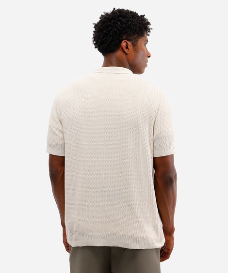 camisa comfort masculina de tricot texturizada bege