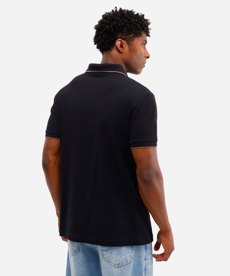 polo básica masculina de algodão manga curta texturizada preta