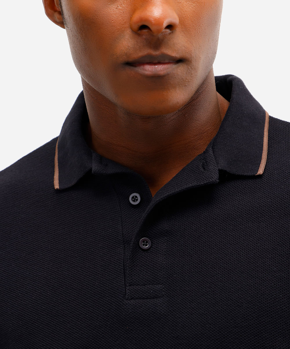 polo básica masculina de algodão manga curta texturizada preta