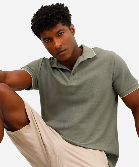 polo básica masculina de algodão manga curta texturizada verde