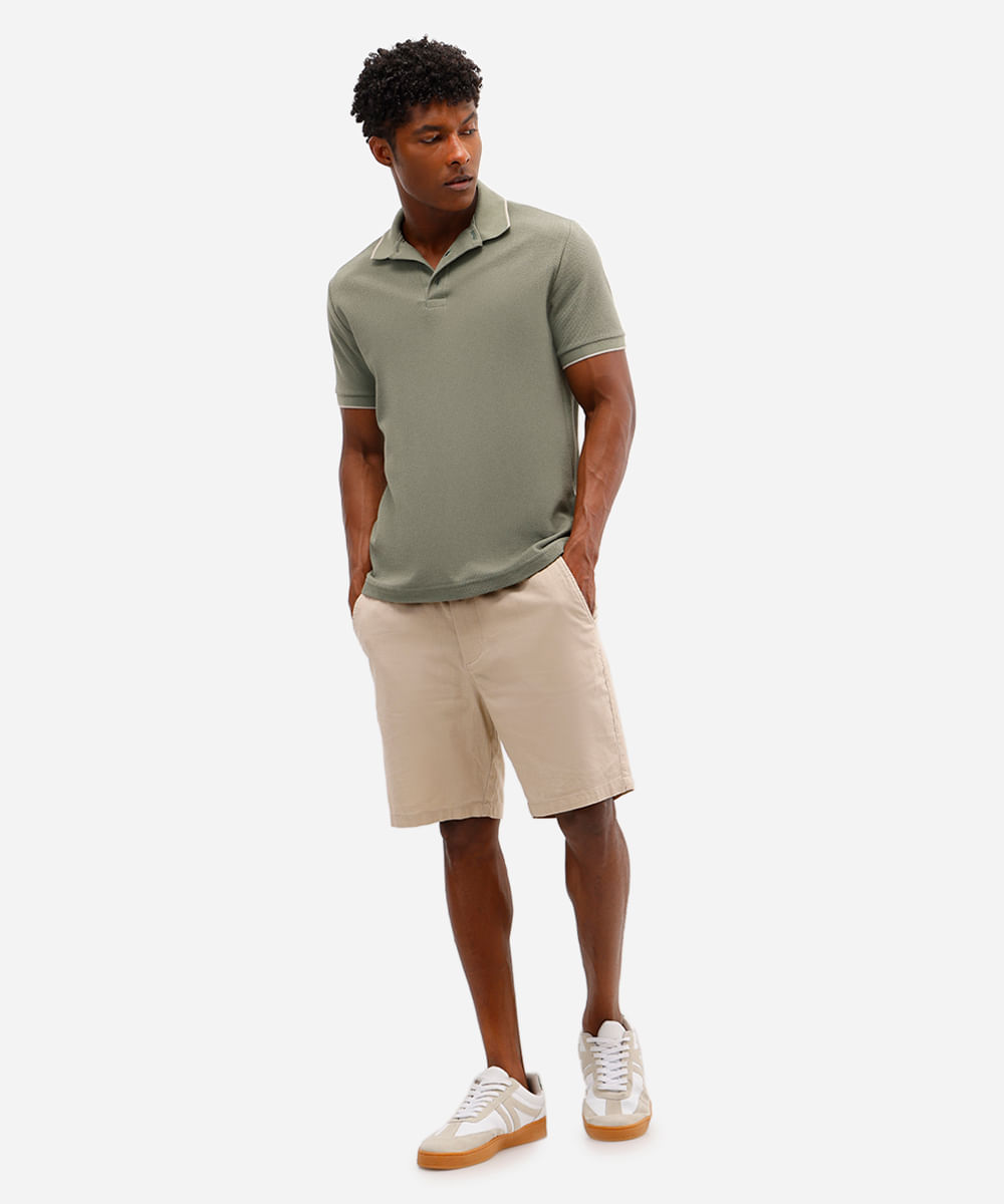 polo básica masculina de algodão manga curta texturizada verde