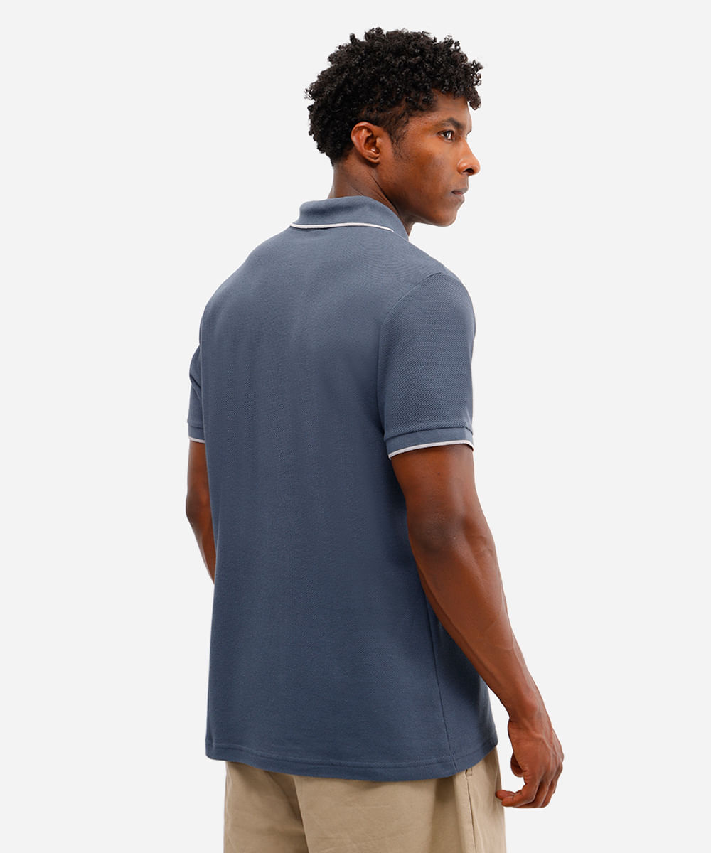 polo básica masculina de algodão manga curta texturizada azul