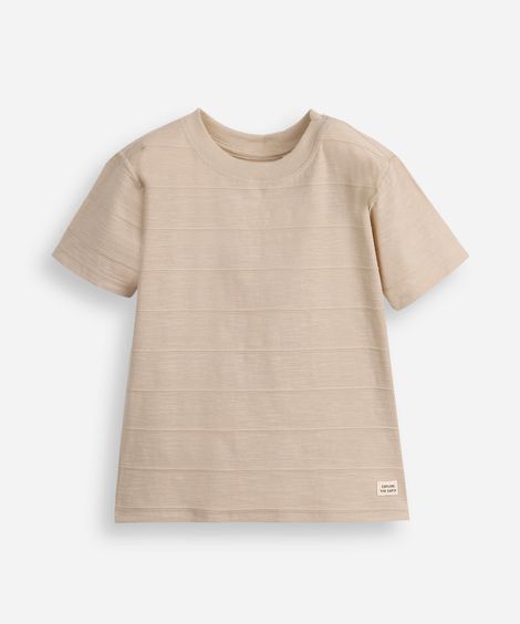 camiseta de algodão infantil básica texturizada bege