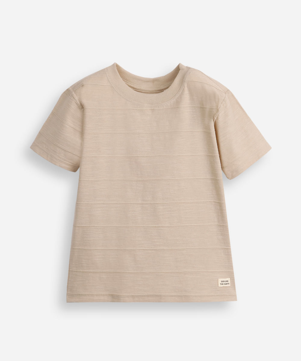 camiseta de algodão infantil básica texturizada bege