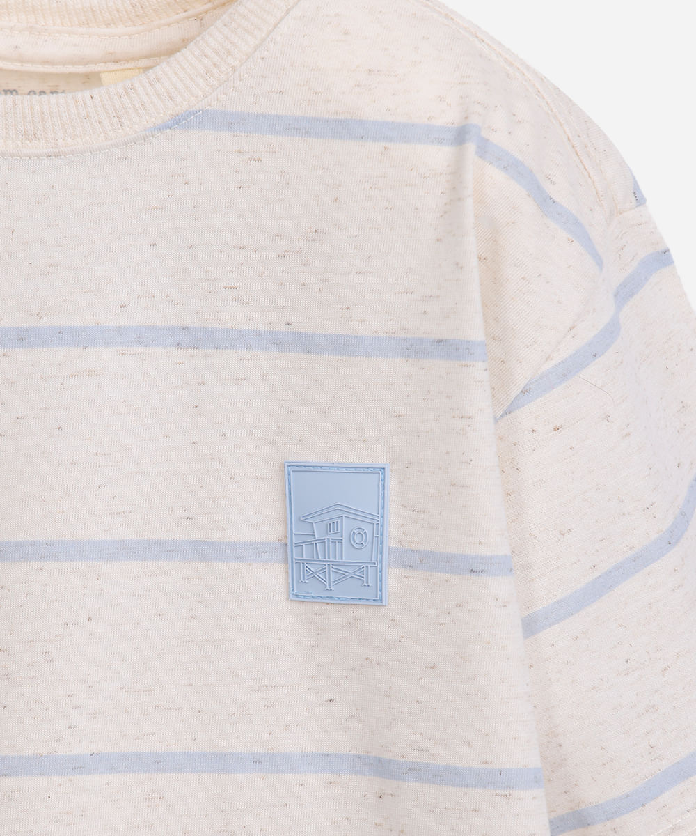 camiseta infantil com linho listrada azul