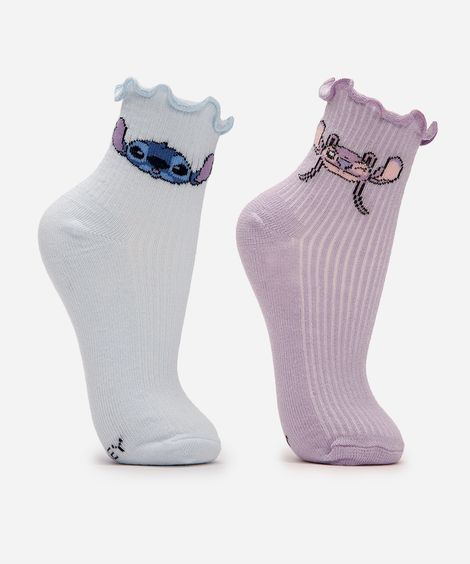 kit de 2 meias infantil stitch com frufru colorido