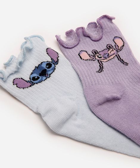 kit de 2 meias infantil stitch com frufru colorido