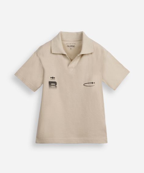 polo oversized infantil de algodão manga curta sport bege