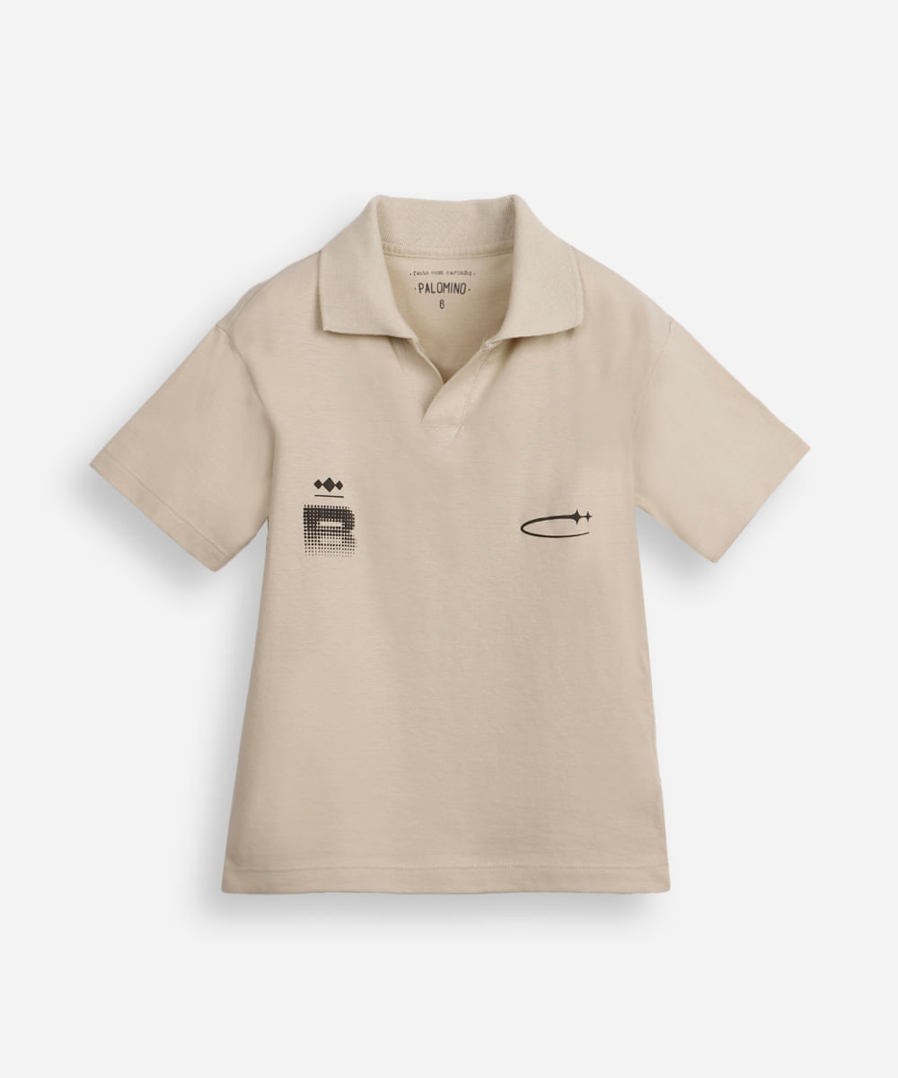 polo oversized infantil de algodão manga curta sport bege