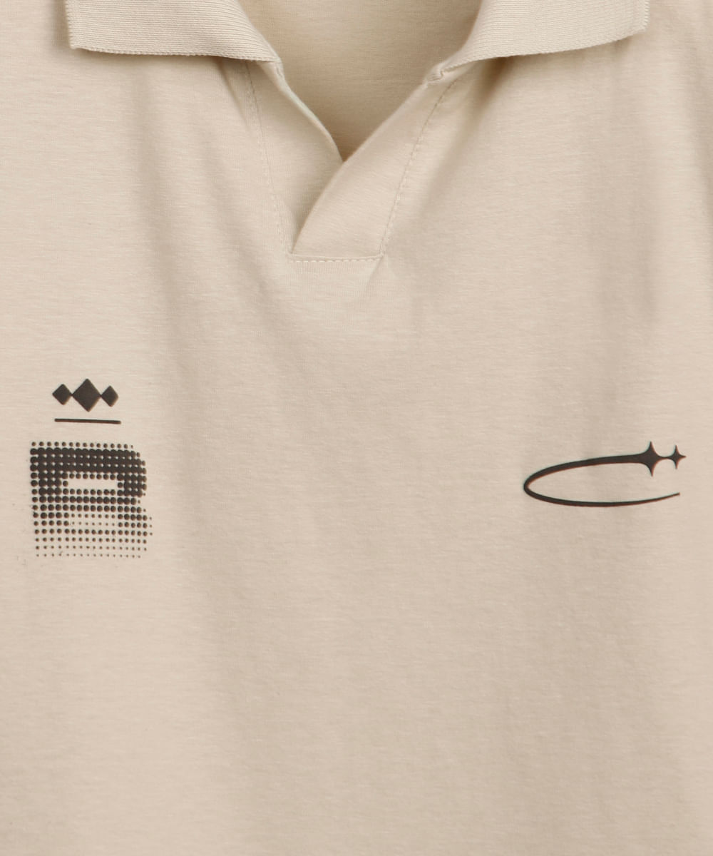 polo oversized infantil de algodão manga curta sport bege