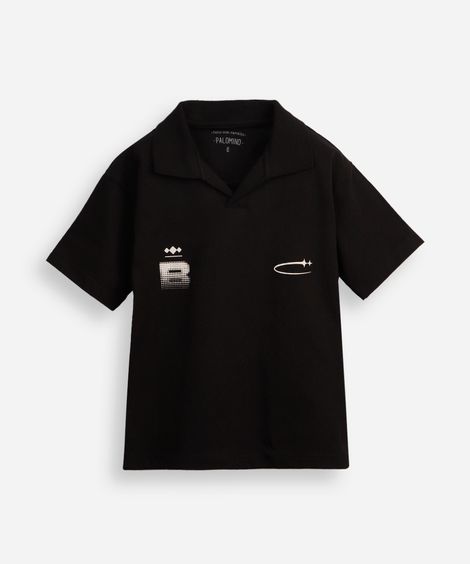 polo oversized infantil de algodão manga curta sport preta