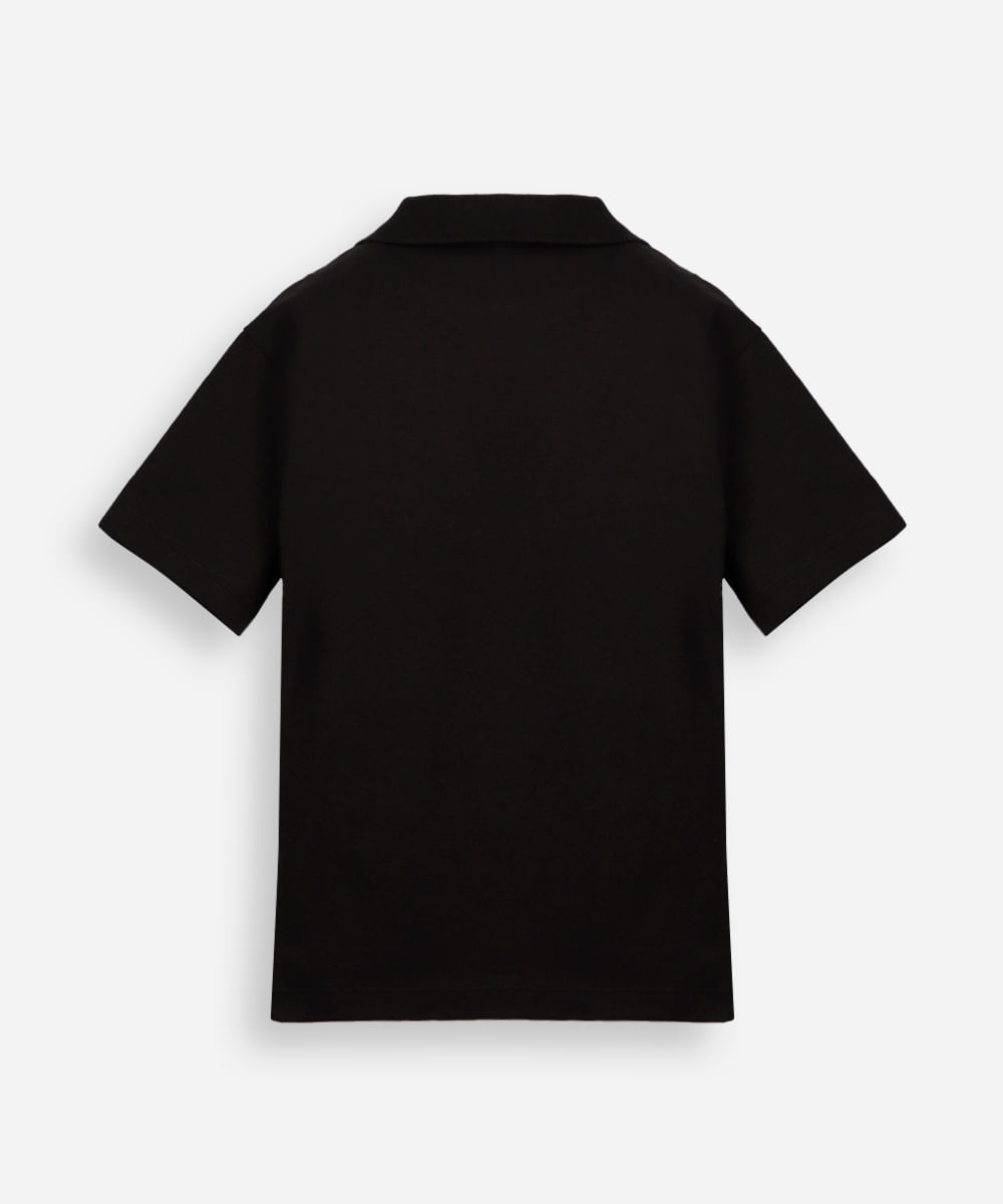 polo oversized infantil de algodão manga curta sport preta
