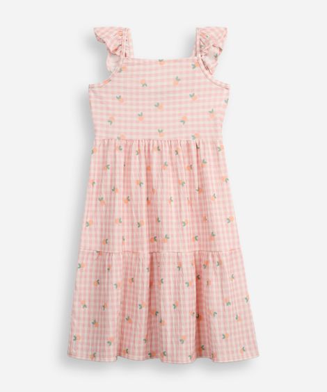 vestido infantil frutinhas xadrez texturizado colorido