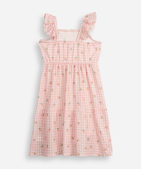 vestido infantil frutinhas xadrez texturizado colorido