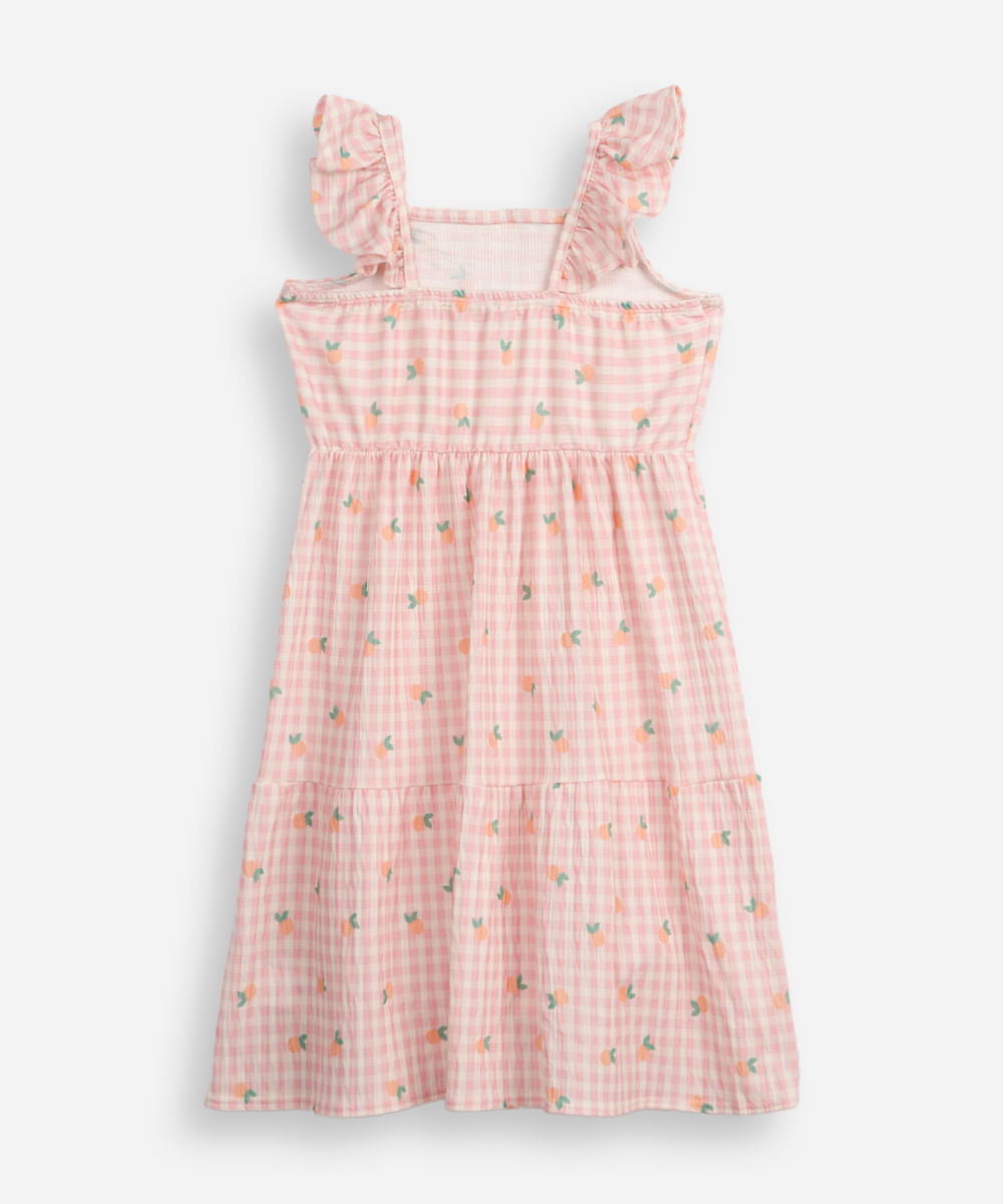 vestido infantil frutinhas xadrez texturizado colorido