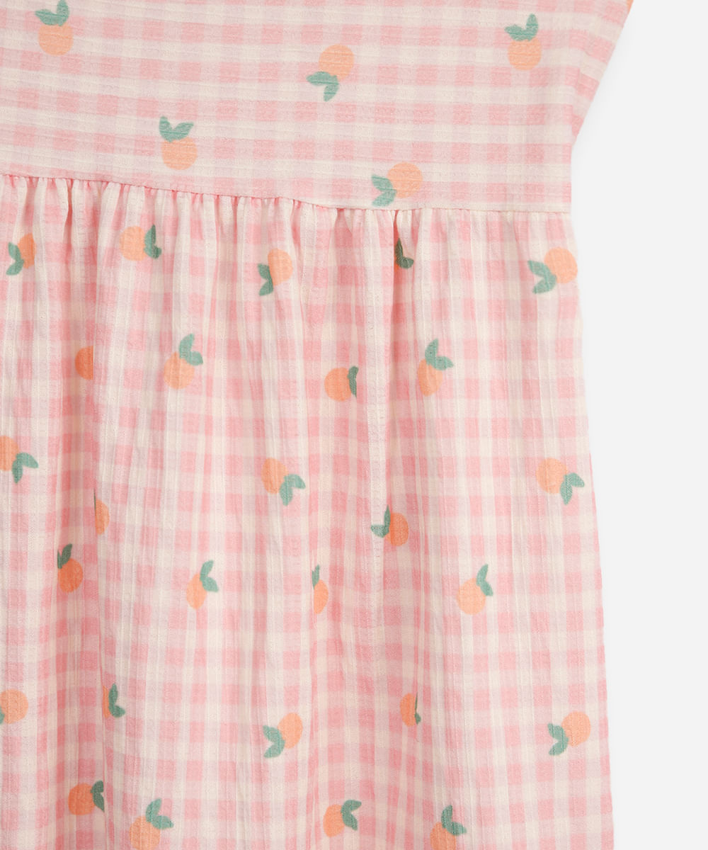 vestido infantil frutinhas xadrez texturizado colorido